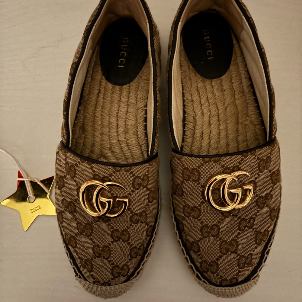 Gucci Tan and Black Canvas Espadrilles